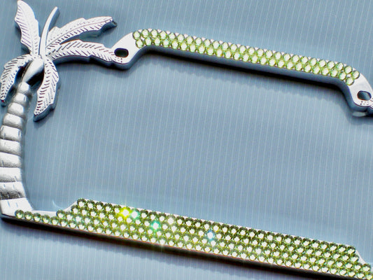 Palm Tree Bling License Plate Frame - 4 Row Luxury Austrian Crystal Shiny Car Tag Cover