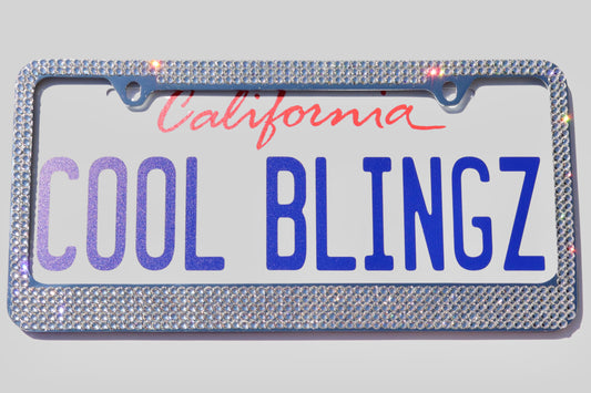 Elegant Crystal License Plate Frame - 5 Row Brilliant Glass Crystal Rhinestone Car Tag Holder
