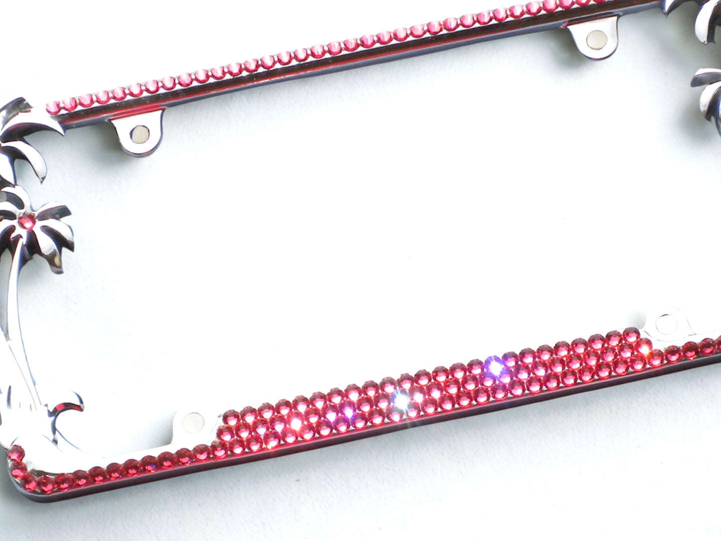 Palm Tree Bling License Plate Frame - 3 Row Luxury Austrian Crystal Shiny Car Tag Cover