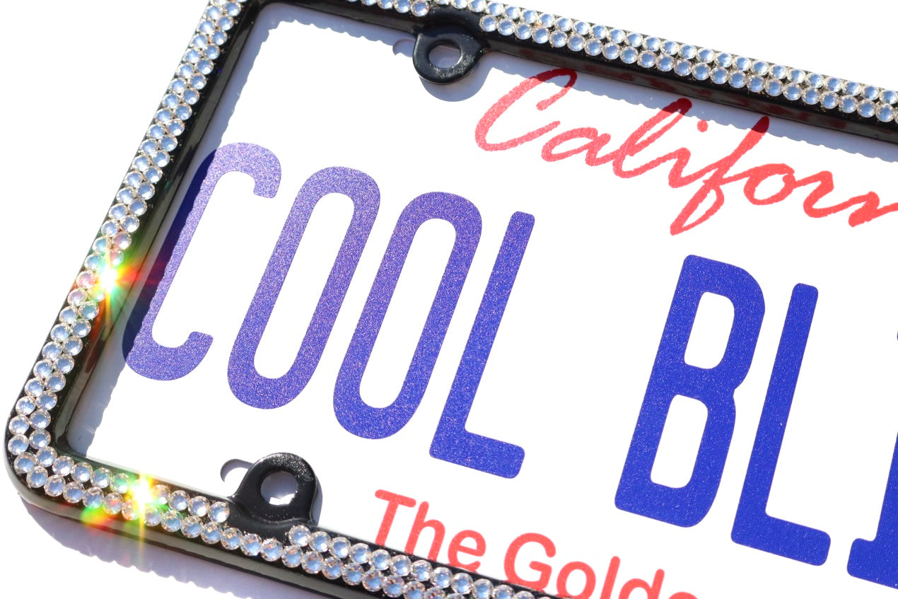 Luxury Bling License Plate Frame - 2 Row Premium Austrian Crystal Sparkly Car Plate Cover