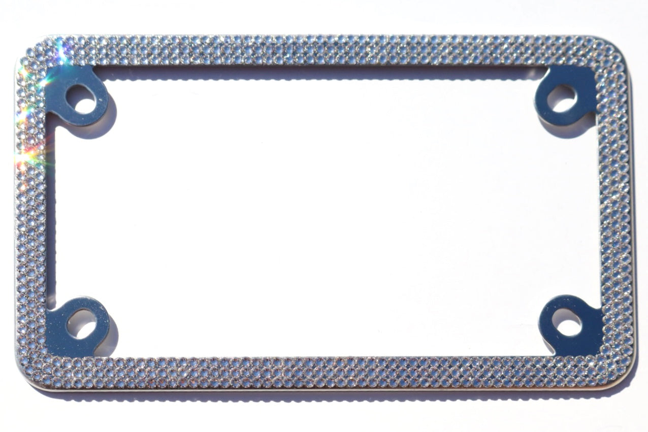 Premium Bling Motorcyle License Plate Frame - 3 Row Luxury Austrian Crystal Plate Cover