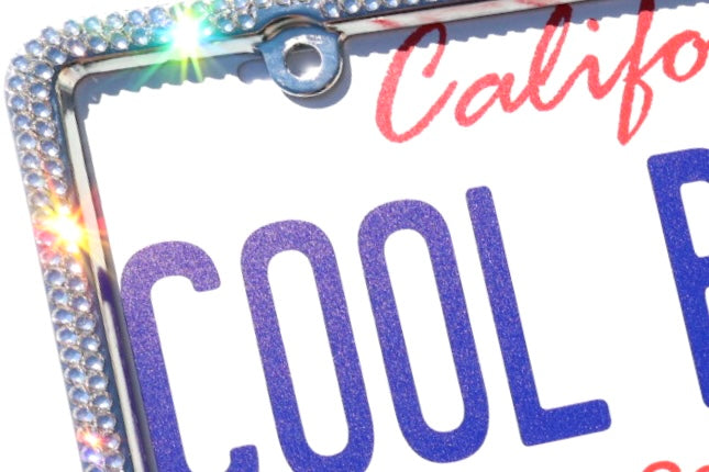 Luxury Bling License Plate Frame - 2 Row Premium Austrian Crystal Sparkly Car Plate Cover