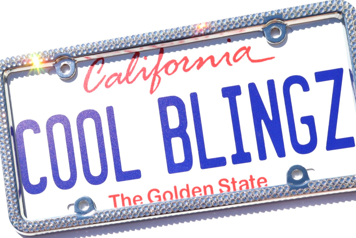 Luxury Bling License Plate Frame - 2 Row Premium Austrian Crystal Sparkly Car Plate Cover