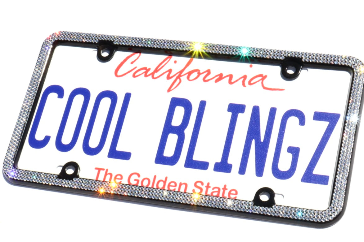 Luxury Bling License Plate Frame - 3 Row Premium Austrian Crystal Sparkly Car Plate Cover