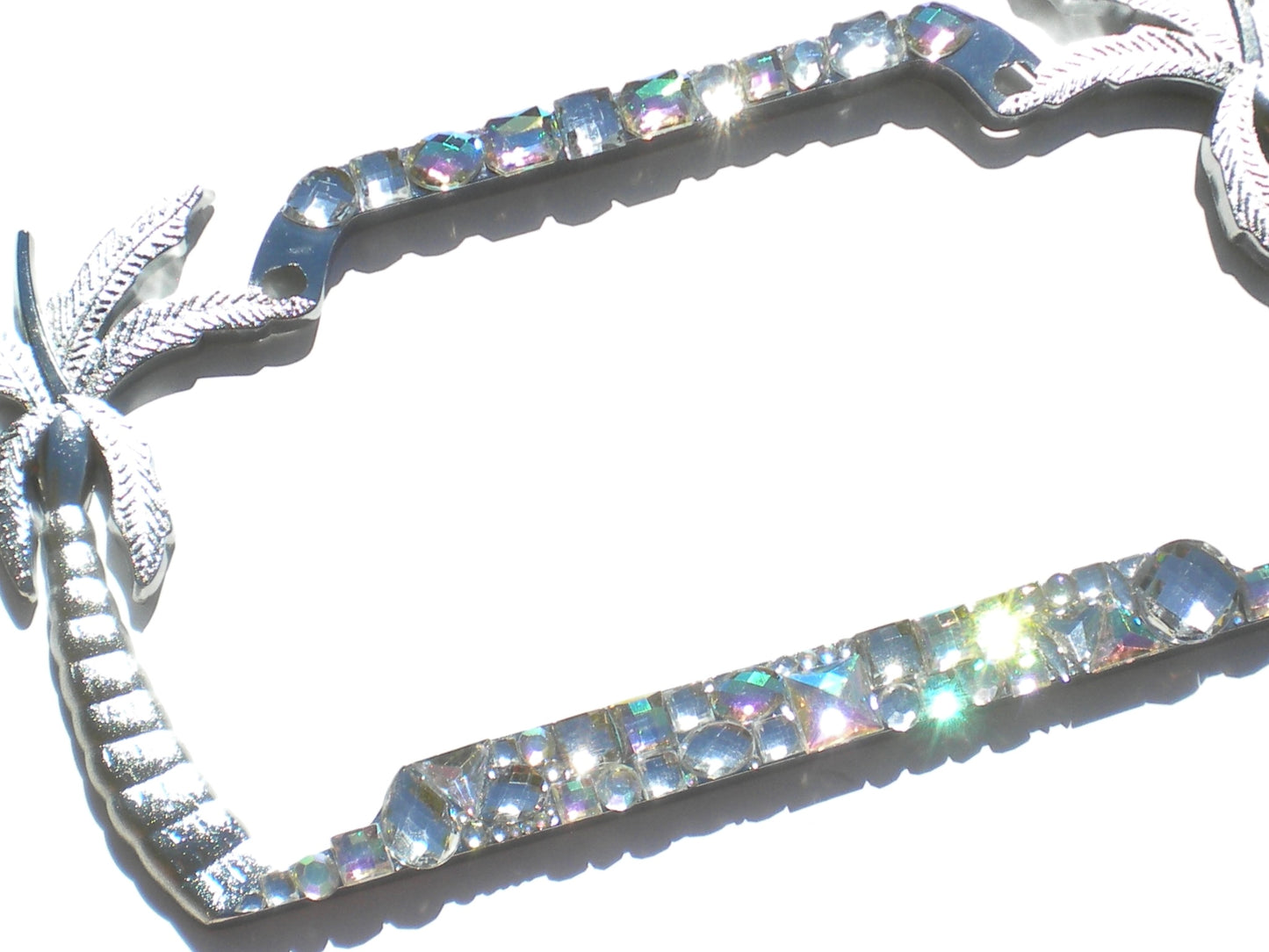 Palm Tree Chunky Rhinestone License Plate Frame - Chrome Custom Bling Car Tag Cover