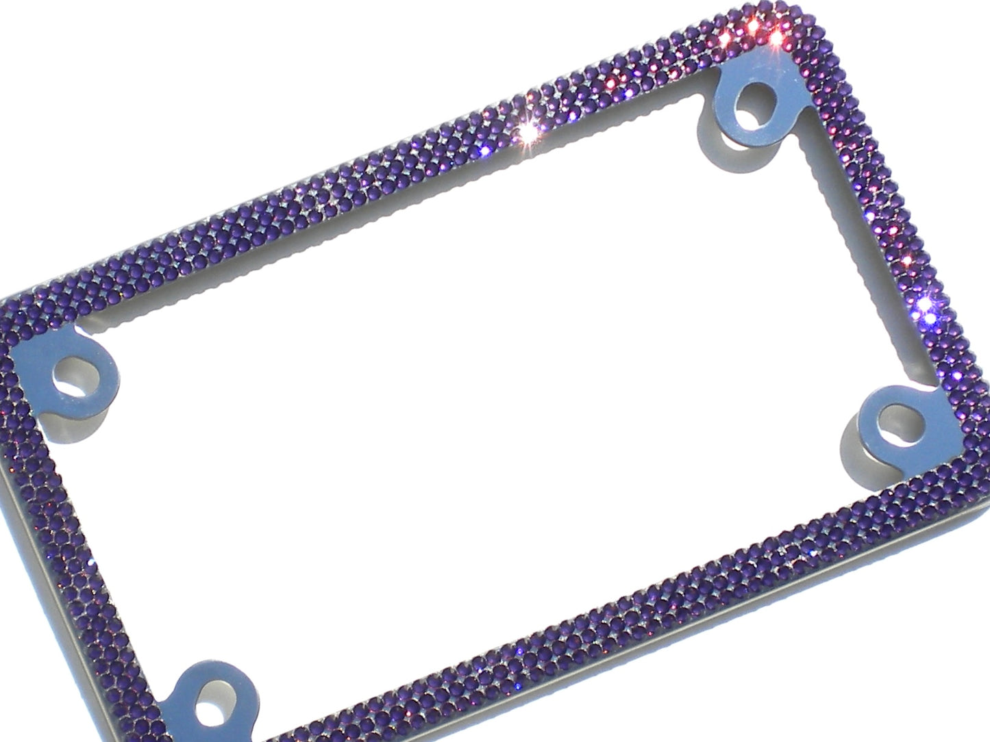 Premium Bling Motorcyle License Plate Frame - 3 Row Luxury Austrian Crystal Plate Cover