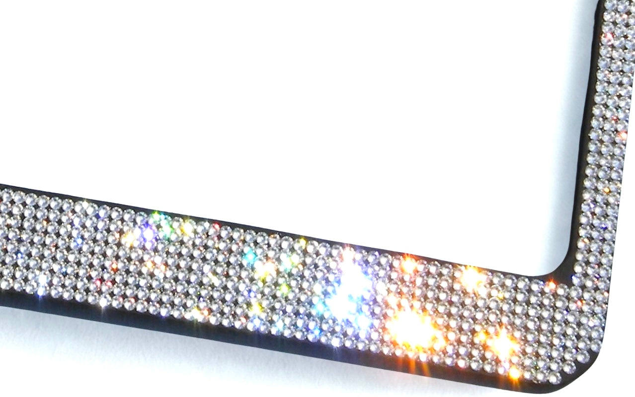 Luxury Bling License Plate Frame - 8 Row Premium Austrian Crystal Sparkly Car Plate Cover
