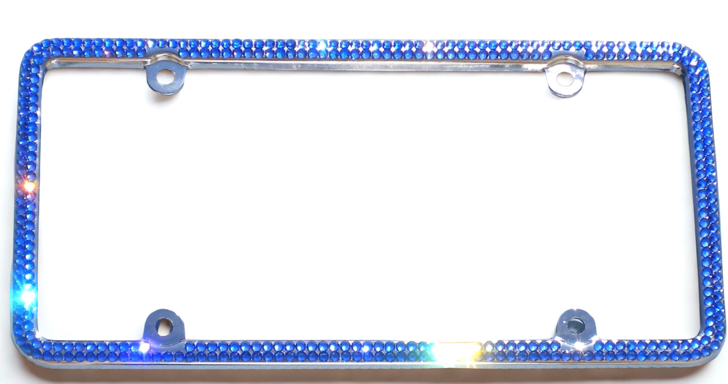 Luxury Bling License Plate Frame - 2 Row Premium Austrian Crystal Sparkly Car Plate Cover