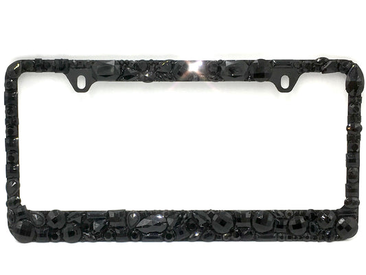 Custom Chunky Rhinestone License Plate Frame - Black Bling Car Tag Cover
