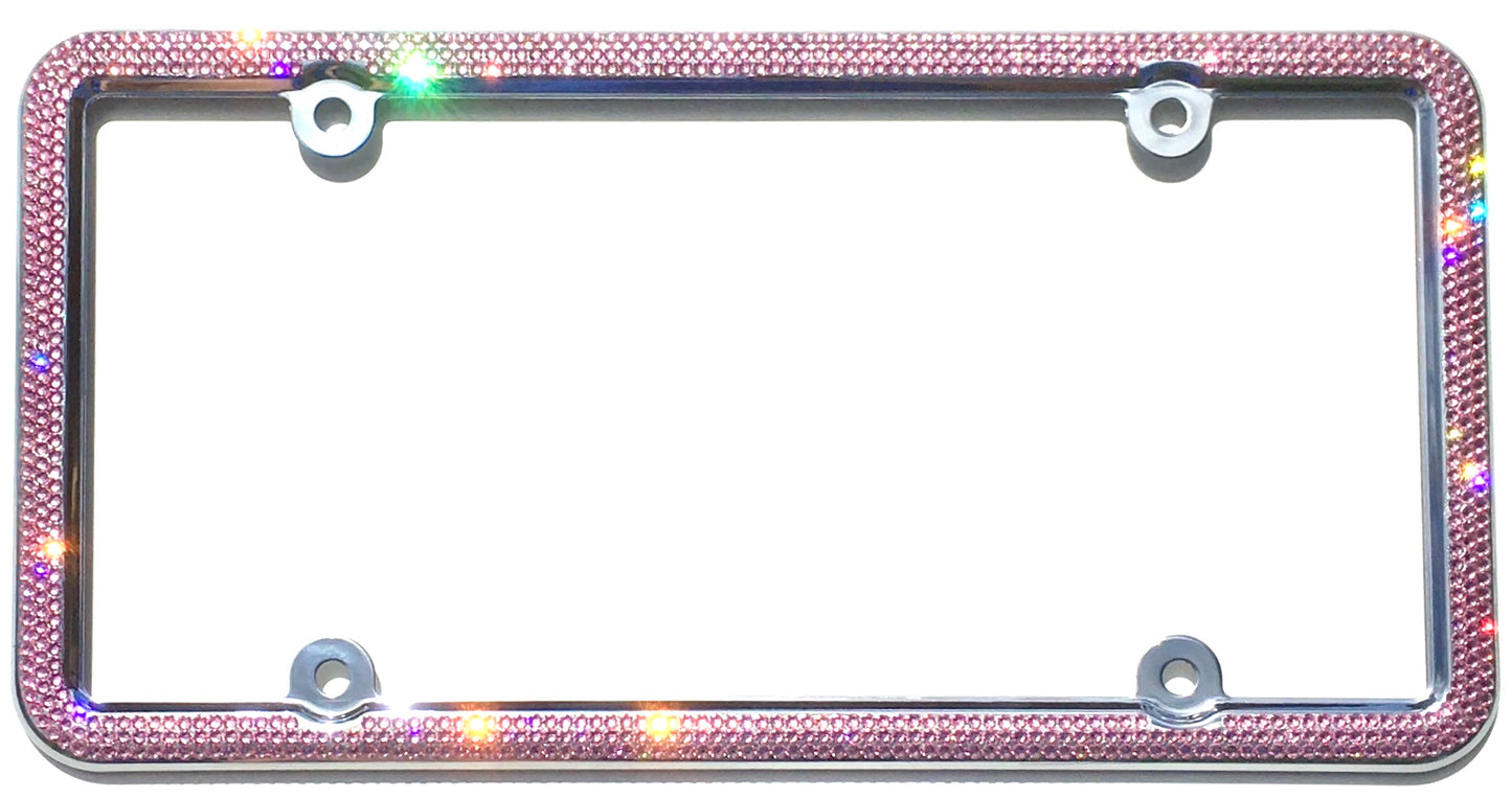 Luxury Bling License Plate Frame - 3 Row Premium Austrian Crystal Sparkly Car Plate Cover
