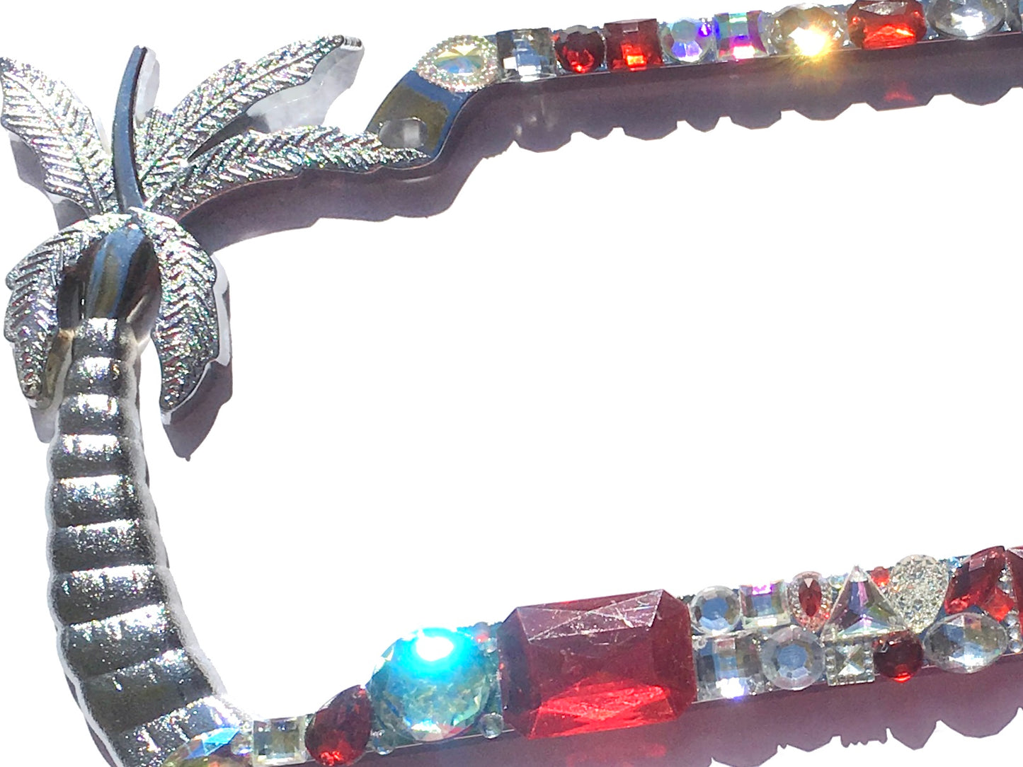 Palm Tree Chunky Rhinestone License Plate Frame - Chrome Custom Bling Car Tag Cover