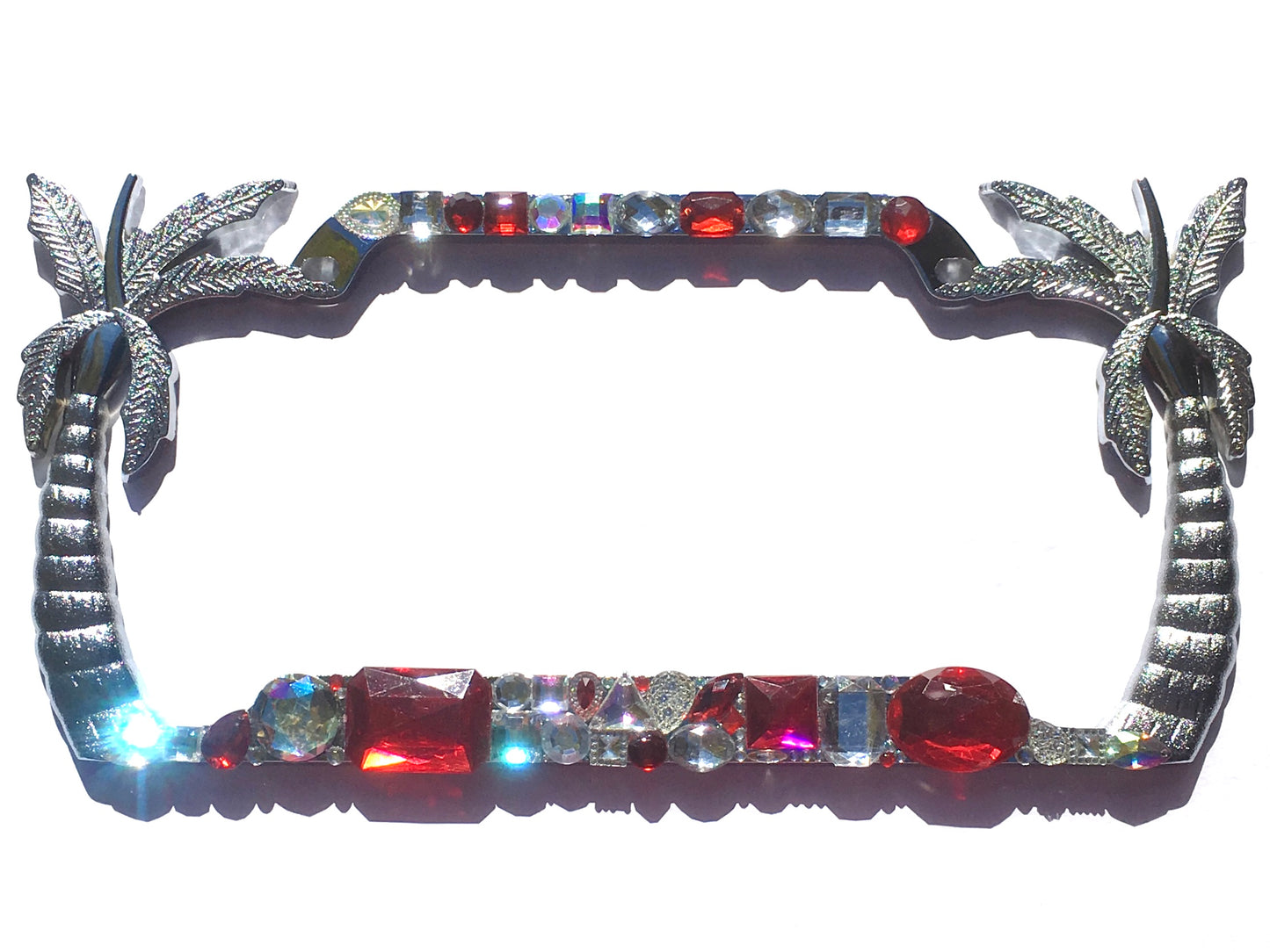 Palm Tree Chunky Rhinestone License Plate Frame - Chrome Custom Bling Car Tag Cover