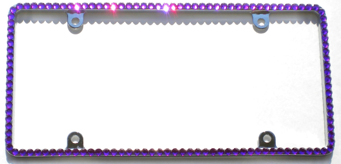 Bling Rhinestone License Plate Frame – Thin 1 Row Sparkly Crystal Car Tag Cover