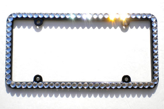 Bling Rhinestone License Plate Frame – Big 1 Row Sparkly Crystal Car Tag Cover