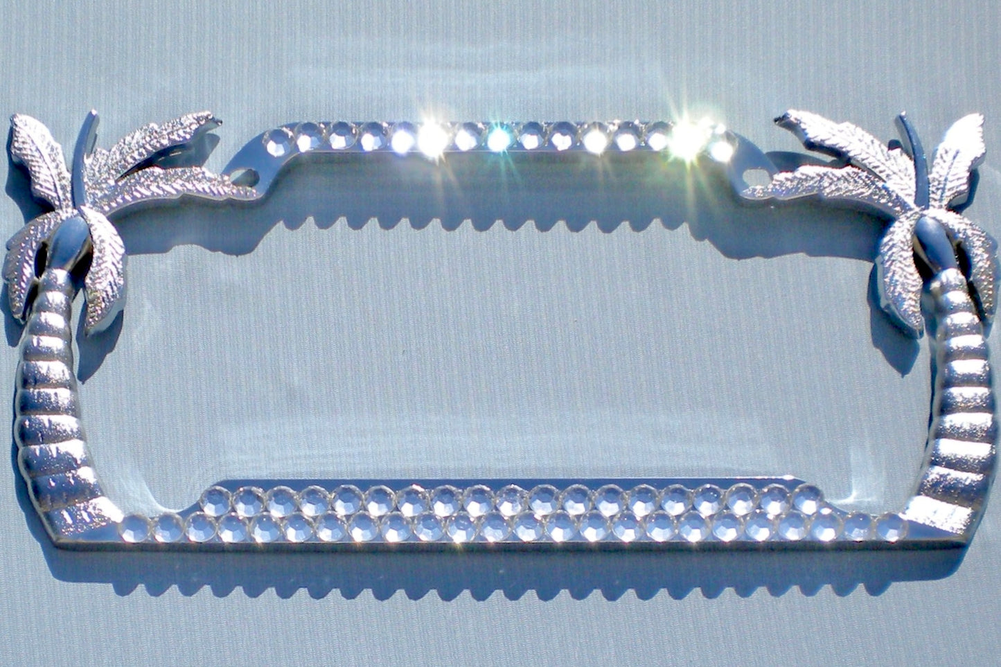 Palm Tree Rhinestone License Plate Frame – 2 Row Tropical Bling Car Tag Cover