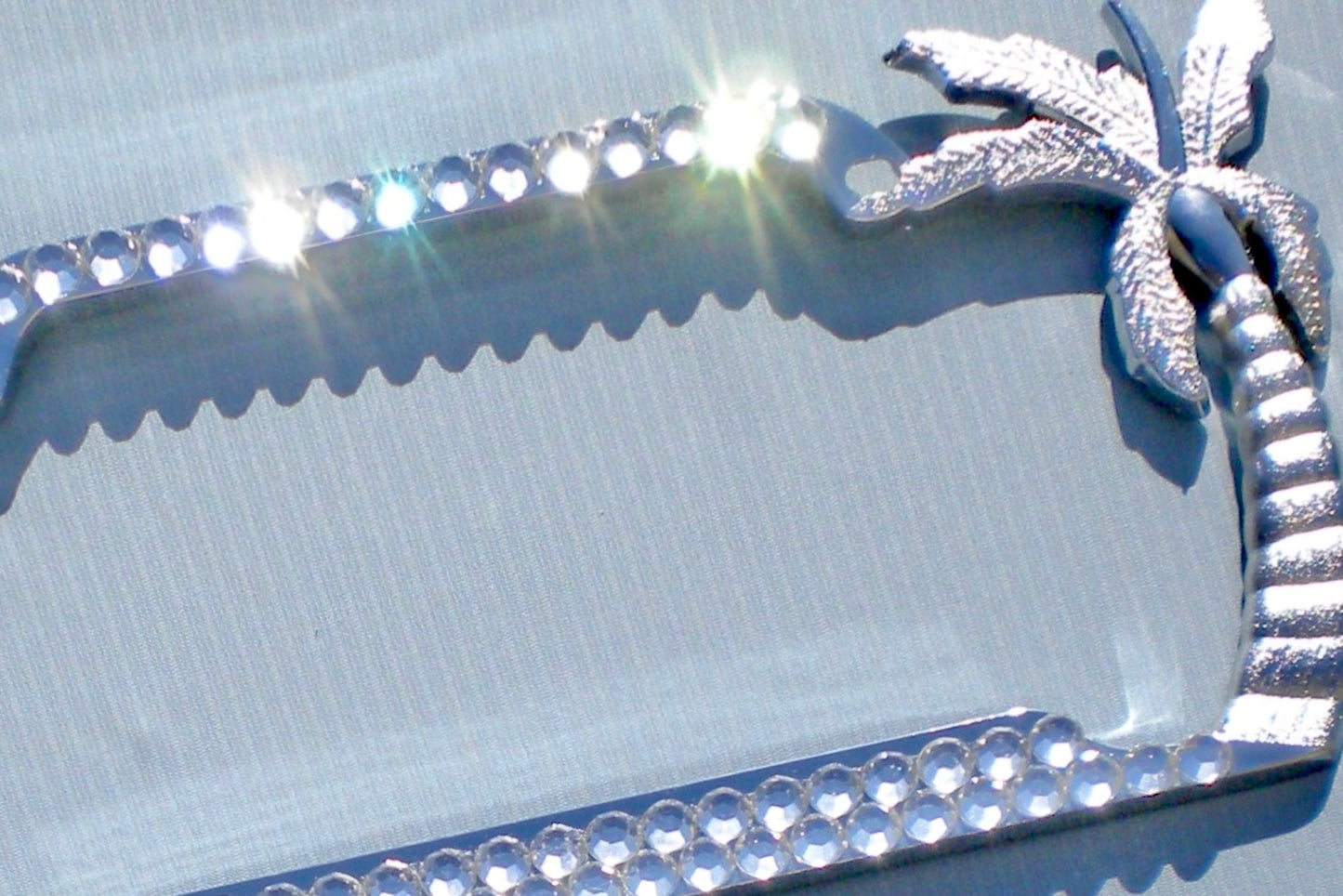 Palm Tree Rhinestone License Plate Frame – 2 Row Tropical Bling Car Tag Cover