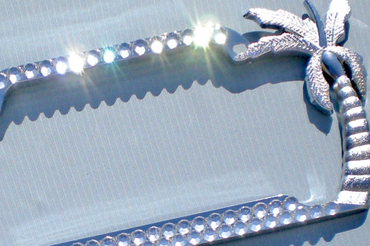 Palm Tree Rhinestone License Plate Frame – 2 Row Tropical Bling Car Tag Cover