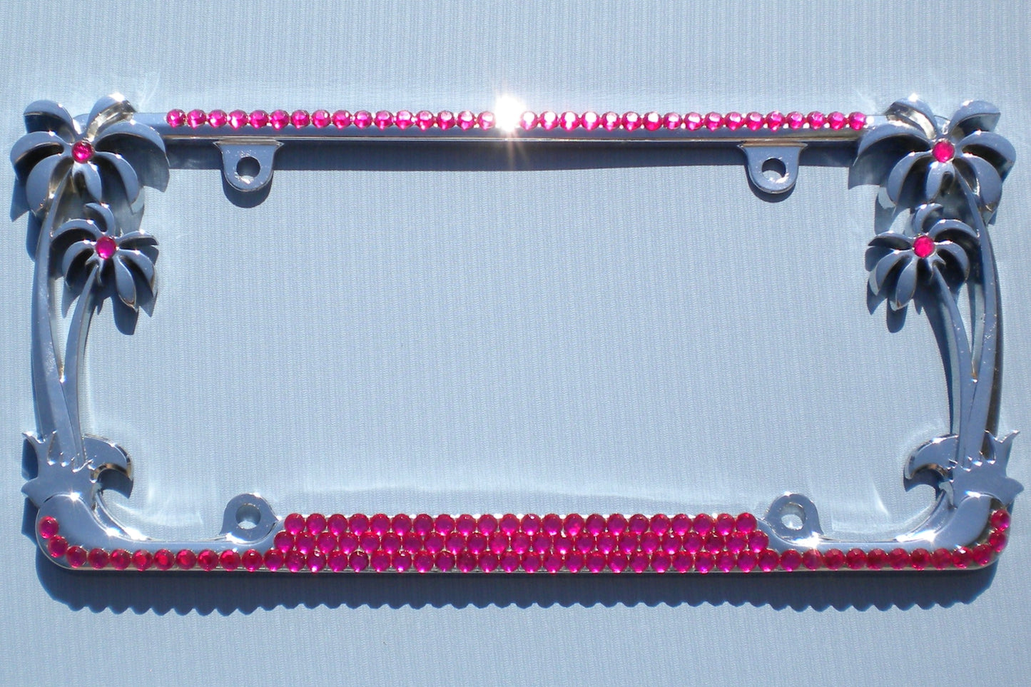 Palm Tree Rhinestone License Plate Frame – 3 Row Shiny Tropical Bling Car Tag Cover