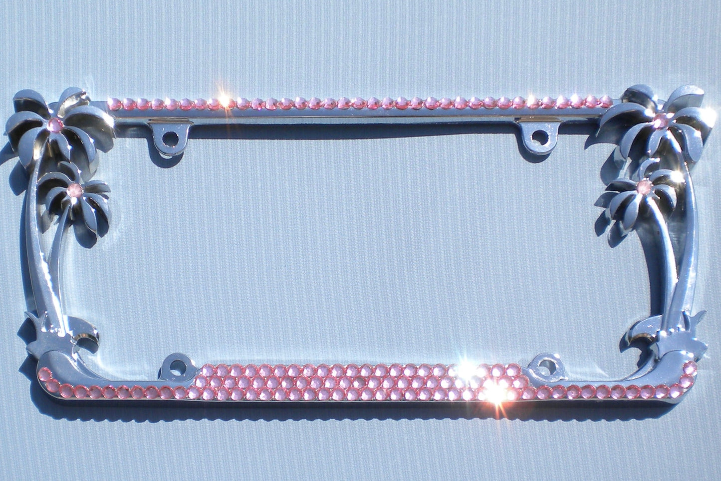 Palm Tree Rhinestone License Plate Frame – 3 Row Shiny Tropical Bling Car Tag Cover