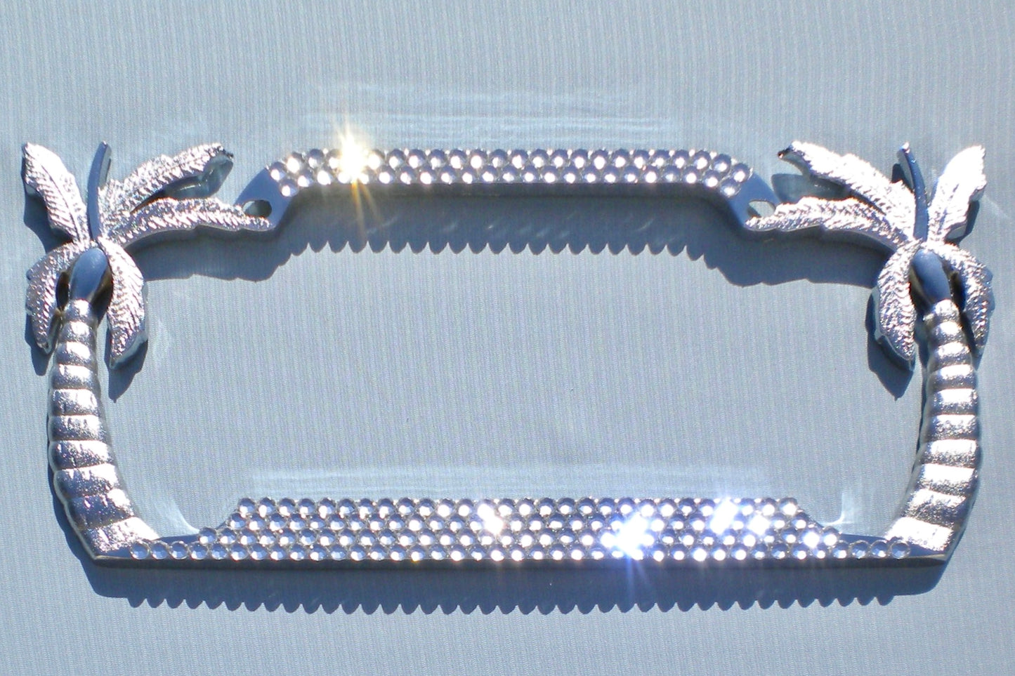 Palm Tree Rhinestone License Plate Frame – 4 Row Tropical Bling Car Tag Cover