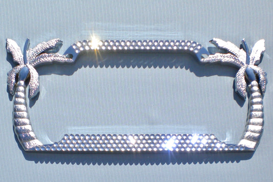 Palm Tree Rhinestone License Plate Frame – 4 Row Tropical Bling Car Tag Cover