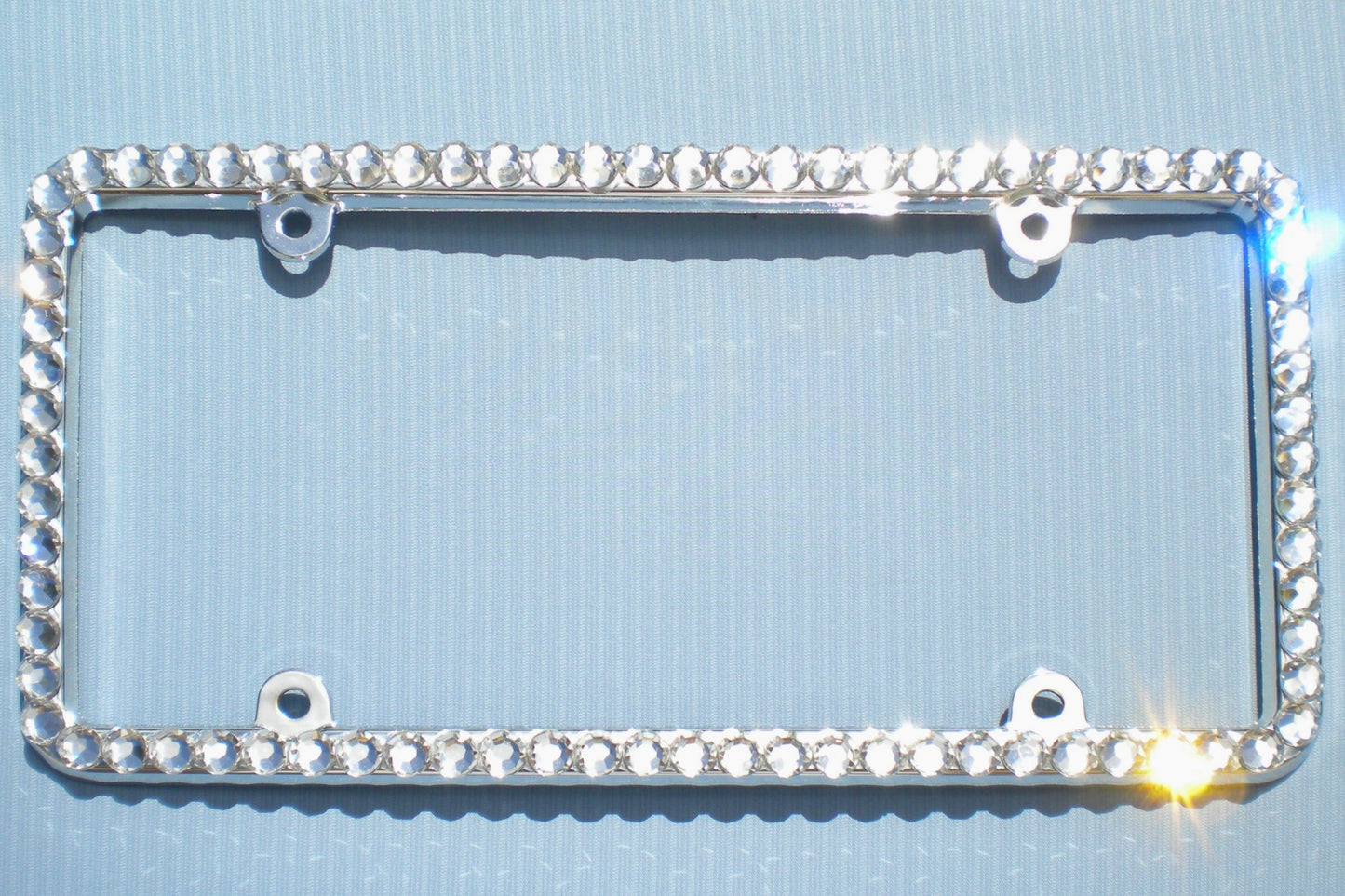 Bling Rhinestone License Plate Frame – Big 1 Row Sparkly Crystal Car Tag Cover