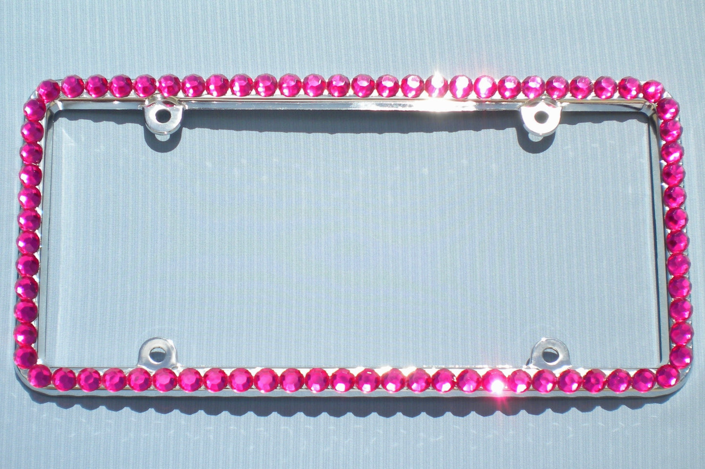 Bling Rhinestone License Plate Frame – Big 1 Row Sparkly Crystal Car Tag Cover