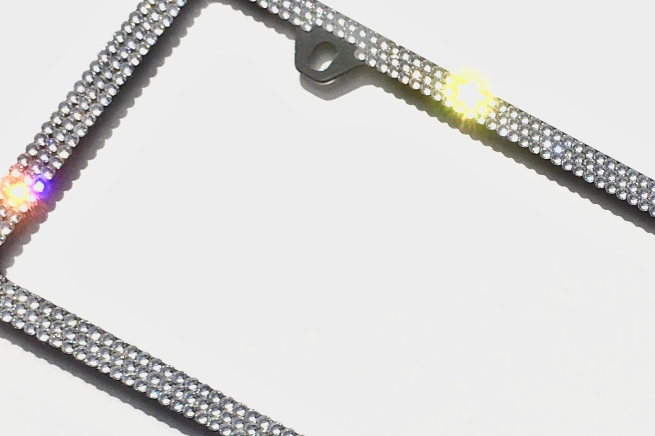 Luxe Bling Crystal License Plate Frame - Brilliant Glass Sparkly Rhinestone Car Tag Cover