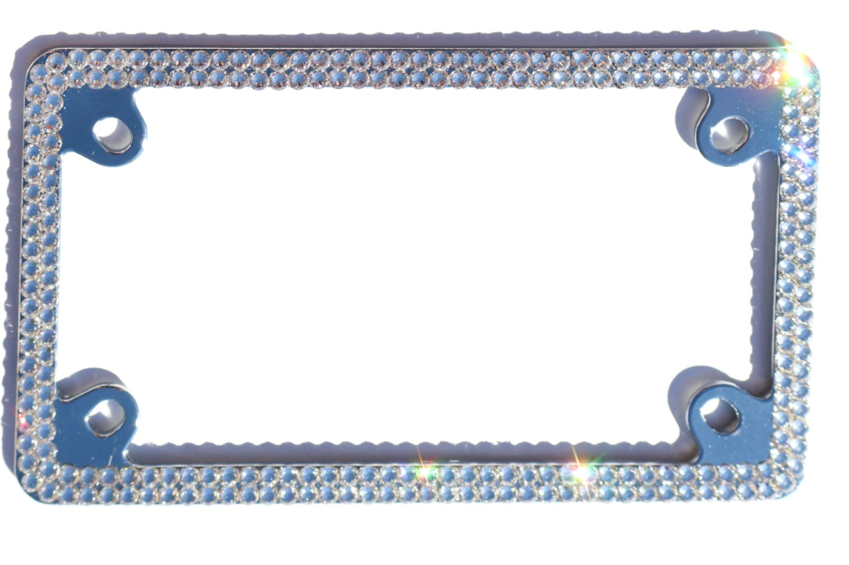 Premium Bling Motorcycle License Plate Frame - 2 Row Luxury Austrian Crystal Tag Holder
