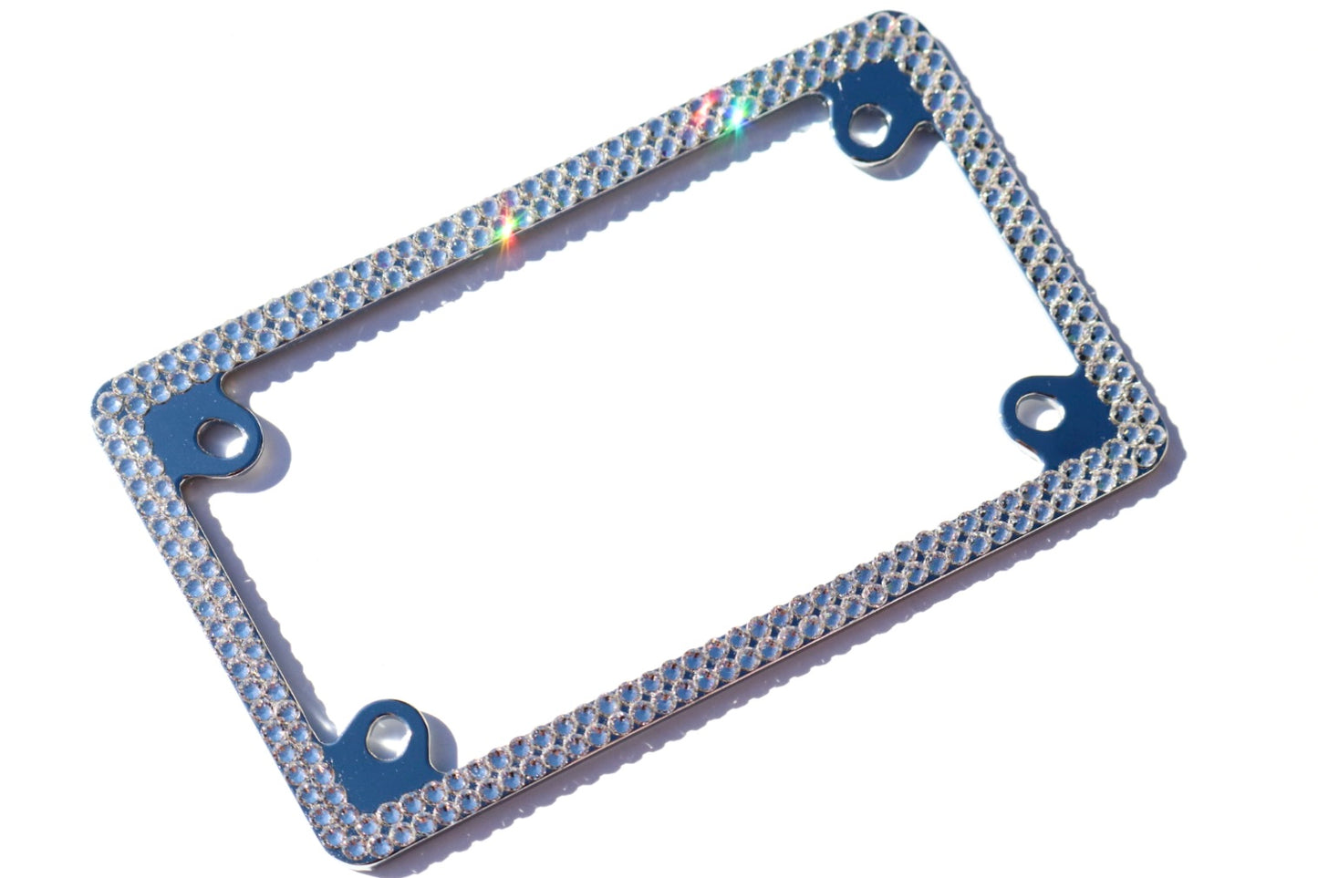 Premium Bling Motorcycle License Plate Frame - 2 Row Luxury Austrian Crystal Tag Holder