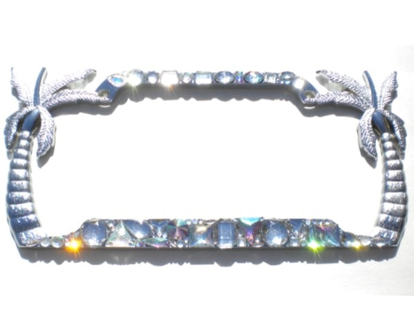 Palm Tree Chunky Rhinestone License Plate Frame - Chrome Custom Bling Car Tag Cover