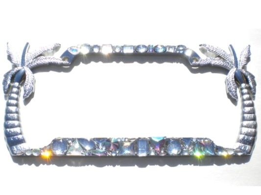 Palm Tree Chunky Rhinestone License Plate Frame - Chrome Custom Bling Car Tag Cover