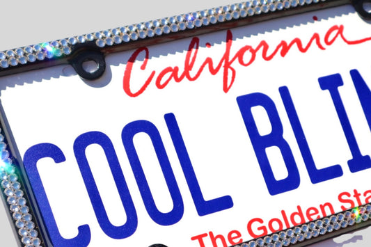 Elegant Crystal License Plate Frame - 2 Row Brilliant Glass Crystal Rhinestone Car Tag Holder