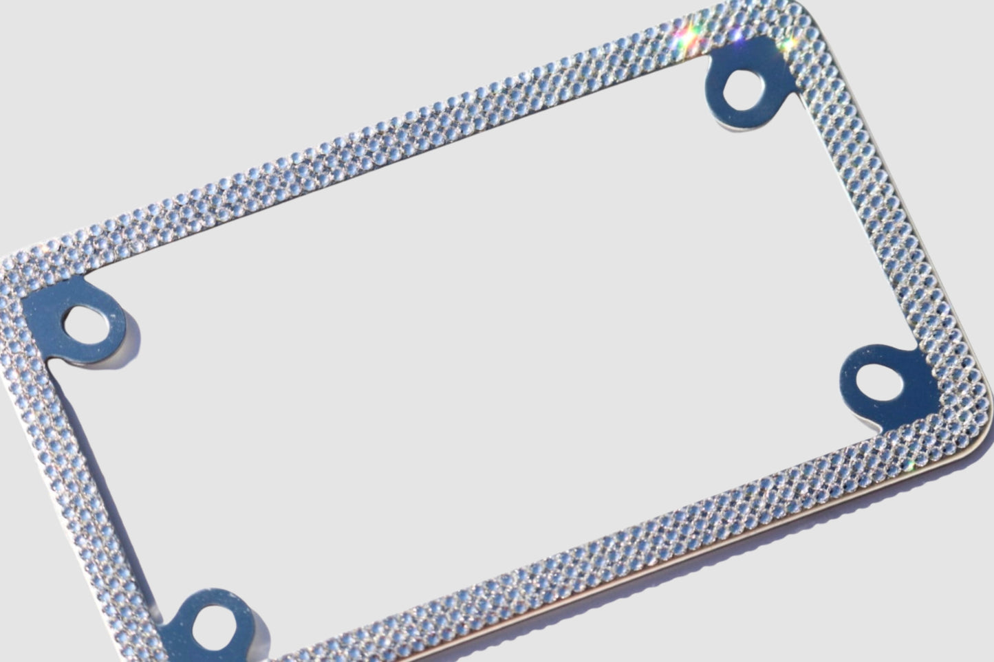 Crystal Motorcycle License Plate Frame - 3 Row Elegant Glass Rhinestone Bling Plate Cover