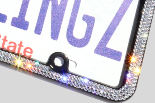 Elegant Crystal License Plate Frame - 3 Row Brilliant Glass Crystal Rhinestone Car Tag Holder