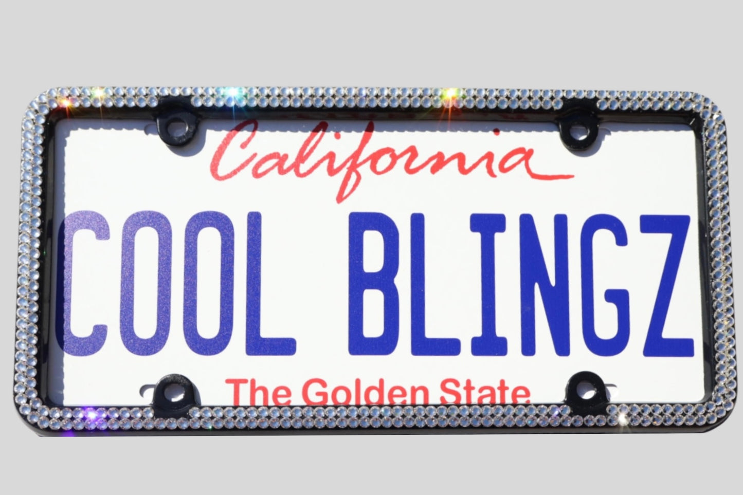 Elegant Crystal License Plate Frame - 2 Row Brilliant Glass Crystal Rhinestone Car Tag Holder
