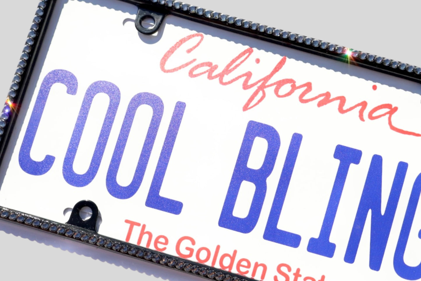 Elegant Crystal License Plate Frame - Slim Single Row Brilliant Glass Crystal Rhinestone Tag Holder
