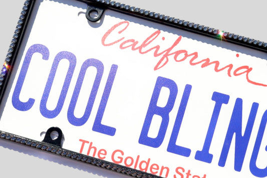 Elegant Crystal License Plate Frame - Slim Single Row Brilliant Glass Crystal Rhinestone Tag Holder