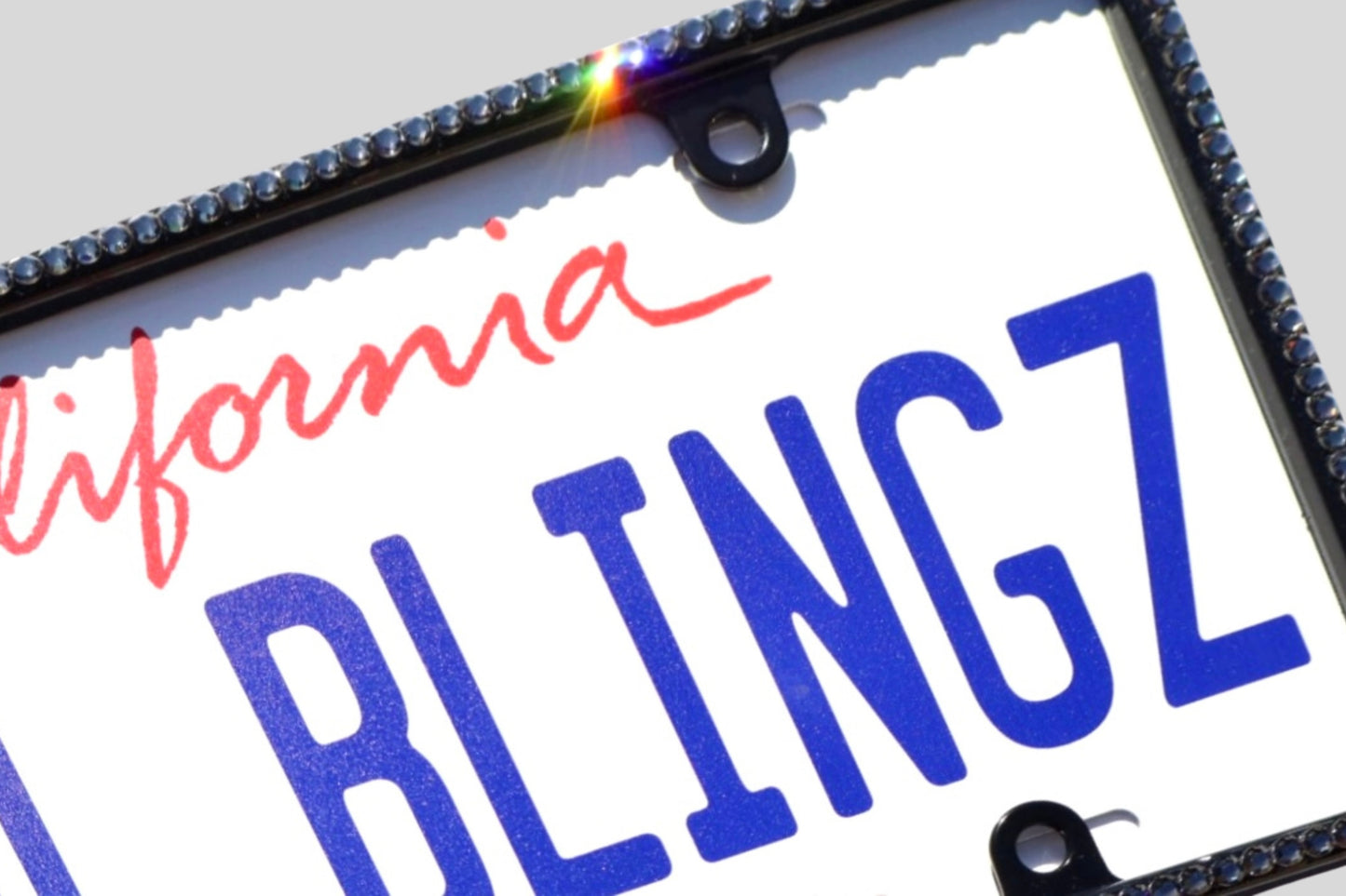 Elegant Crystal License Plate Frame - Slim Single Row Brilliant Glass Crystal Rhinestone Tag Holder