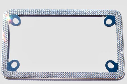 Crystal Motorcycle License Plate Frame - 3 Row Elegant Glass Rhinestone Bling Plate Cover