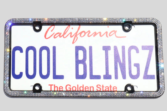 Elegant Crystal License Plate Frame - 3 Row Brilliant Glass Crystal Rhinestone Car Tag Holder