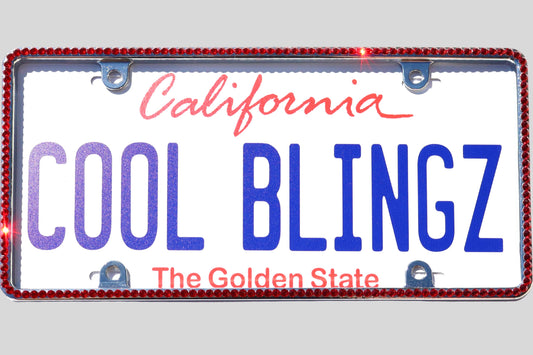 Elegant Crystal License Plate Frame - Slim Single Row Brilliant Glass Crystal Rhinestone Tag Holder