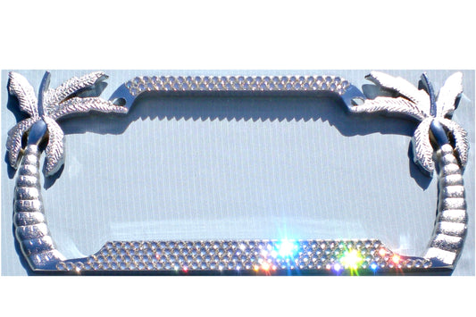 Palm Tree Bling License Plate Frame - 4 Row Luxury Austrian Crystal Shiny Car Tag Cover