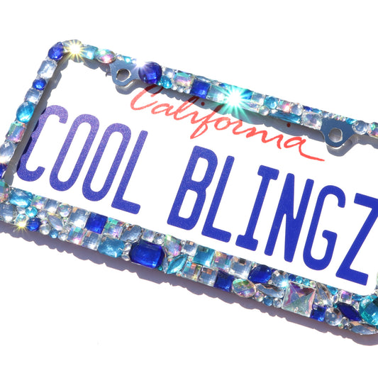 Custom Chunky Rhinestone License Plate Frame - Chrome Bling Car Tag Cover