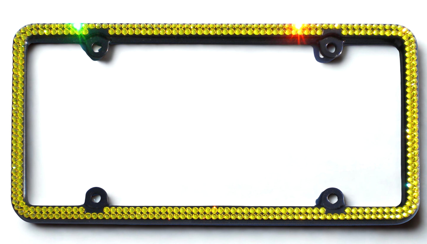 Luxury Bling License Plate Frame - 2 Row Premium Austrian Crystal Sparkly Car Plate Cover